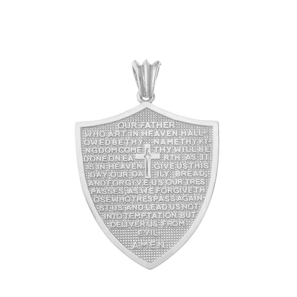 Solid Gold The Lords Prayer Shield Medallion Pendant Necklace, view 8
