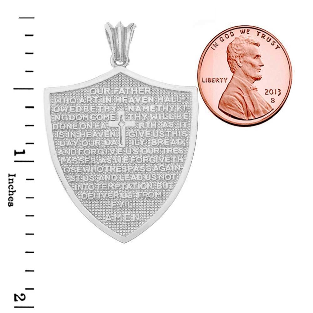 Solid Gold The Lords Prayer Shield Medallion Pendant Necklace, view 9