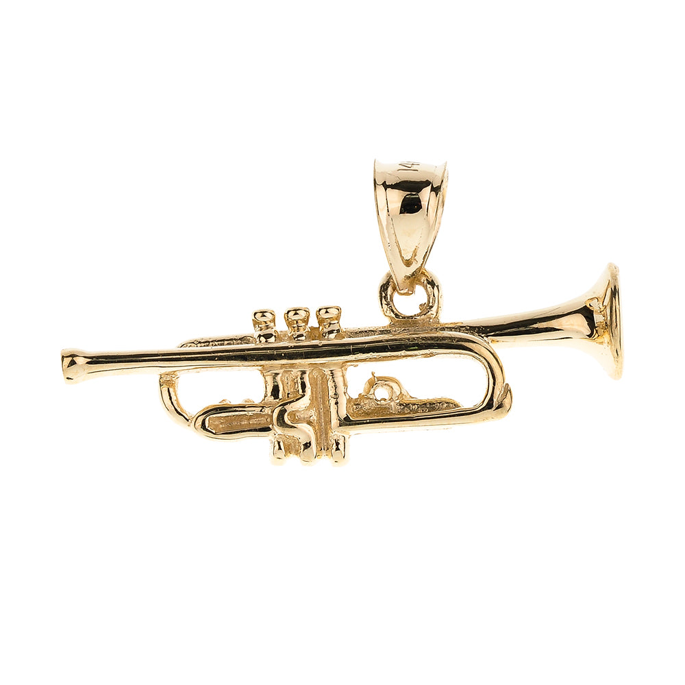 Solid Gold Three Dimensional Trumpet Pendant Necklace, view 2