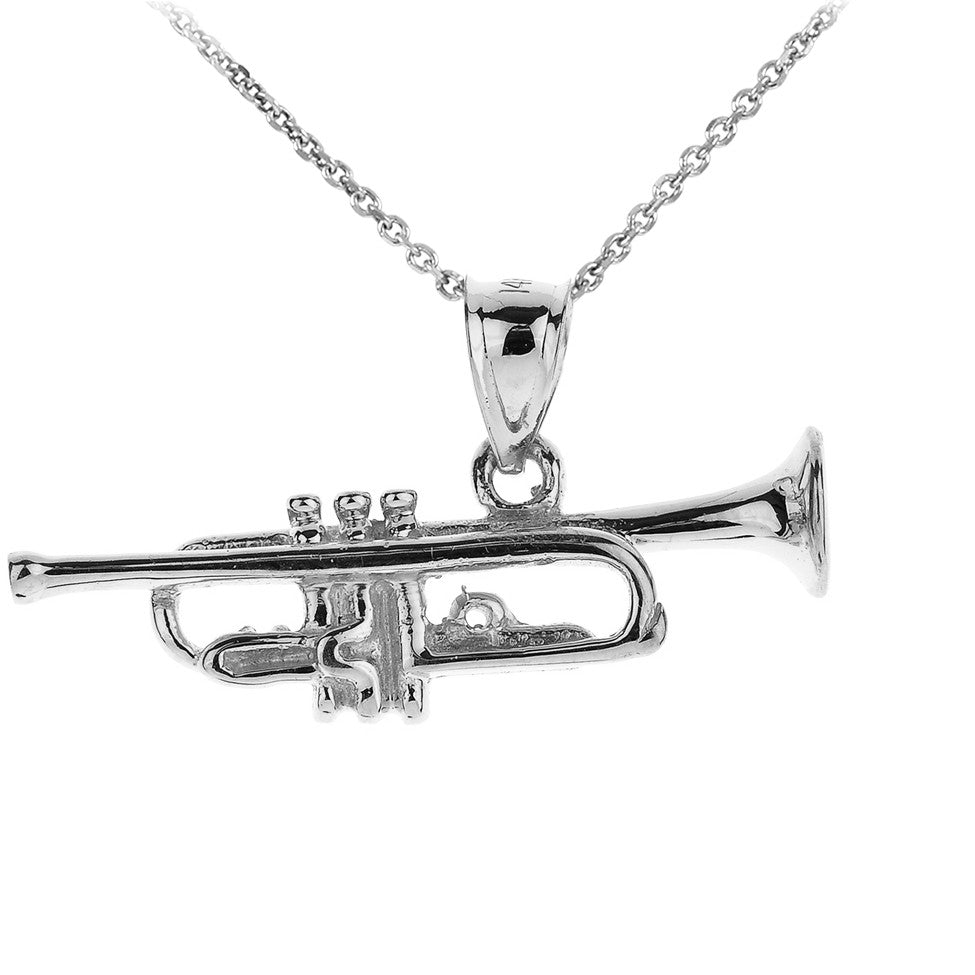Solid Gold Three Dimensional Trumpet Pendant Necklace, view 4