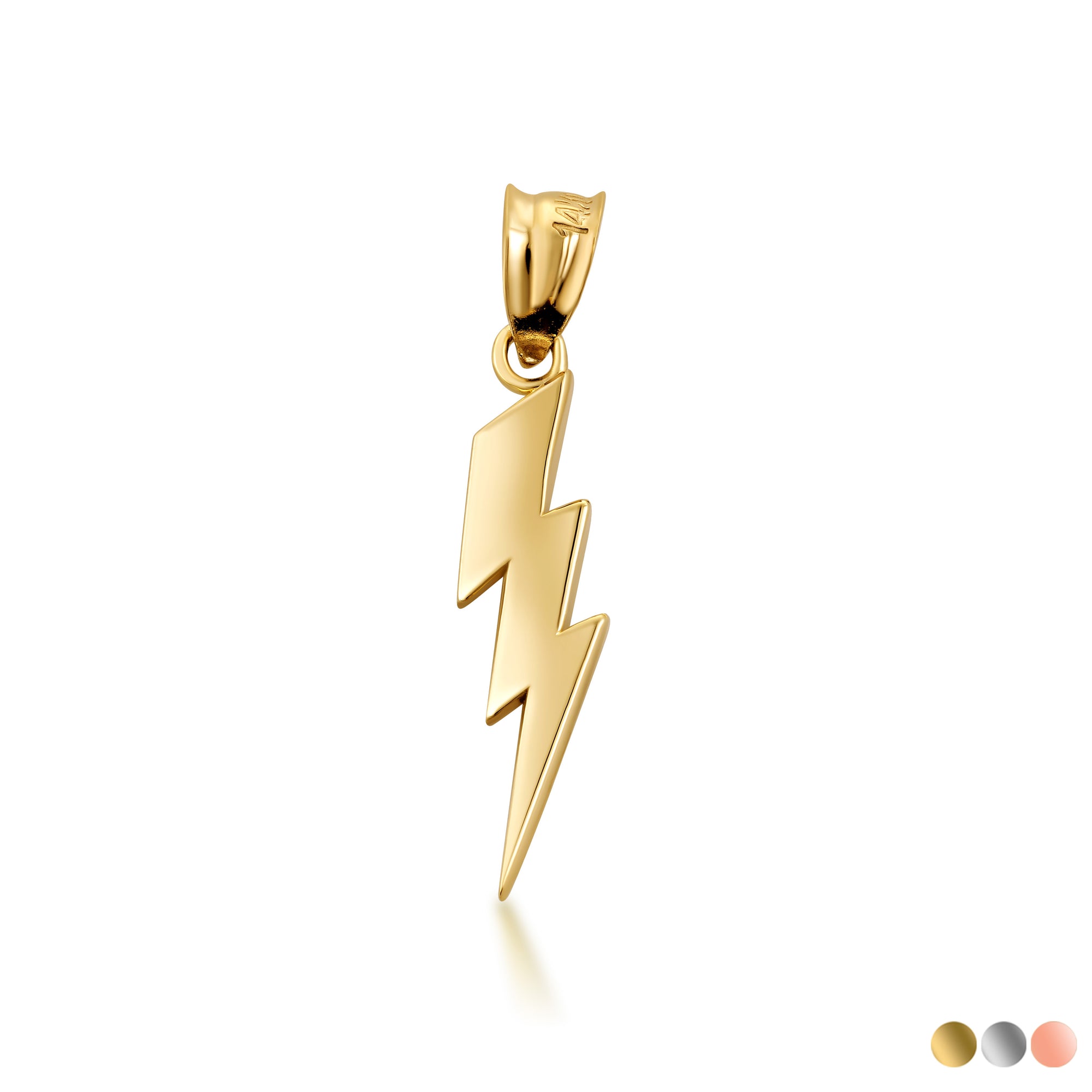Solid Gold Thunderbolt Charm Pendant Necklace
