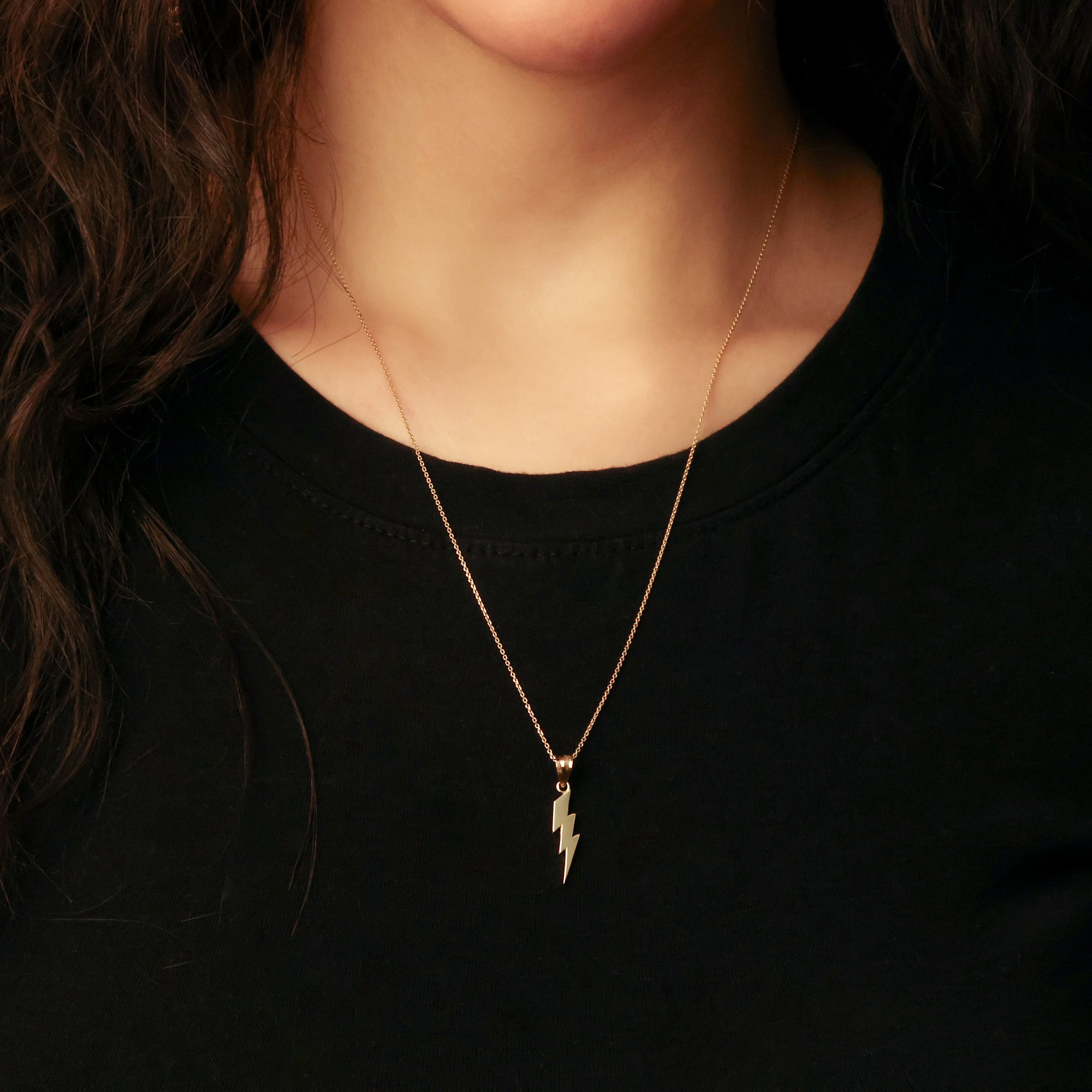 Solid Gold Thunderbolt Charm Pendant Necklace, view 2