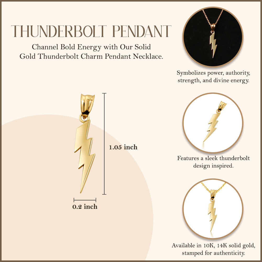 Solid Gold Thunderbolt Charm Pendant Necklace, view 3