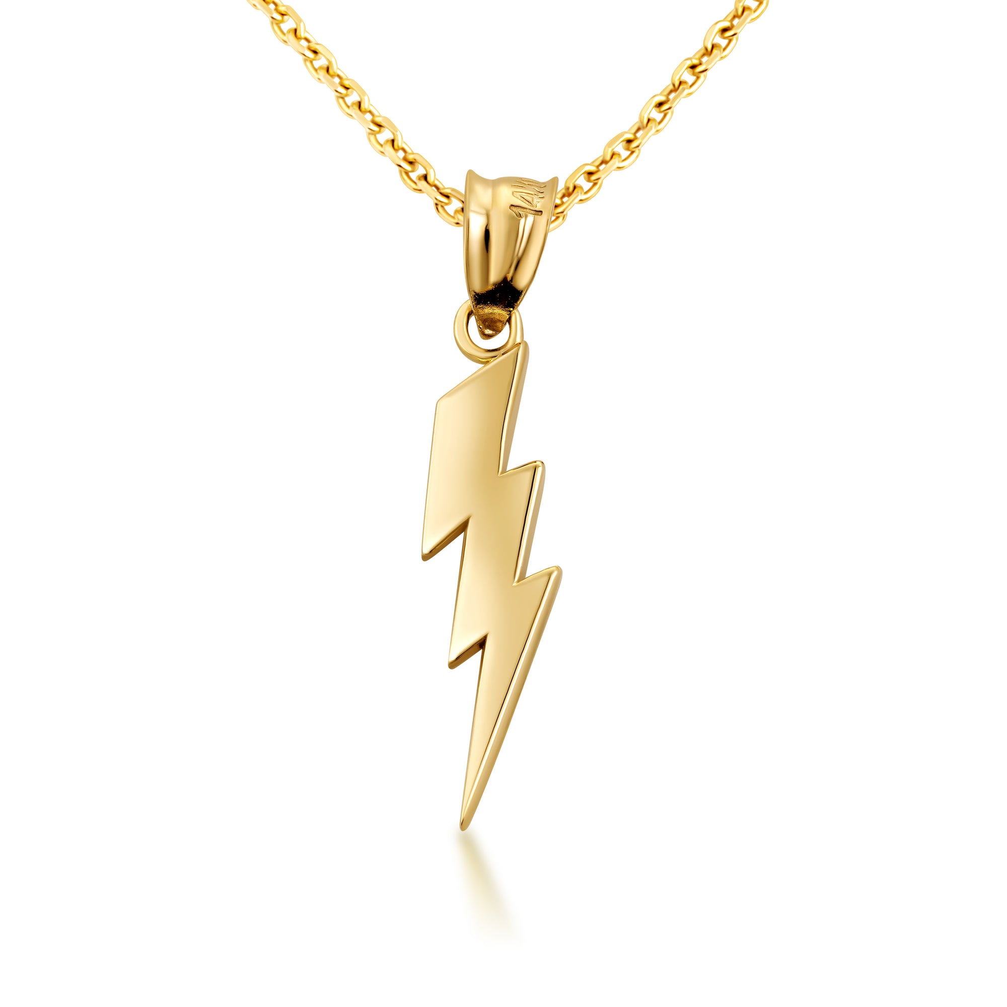 Solid Gold Thunderbolt Charm Pendant Necklace, view 5