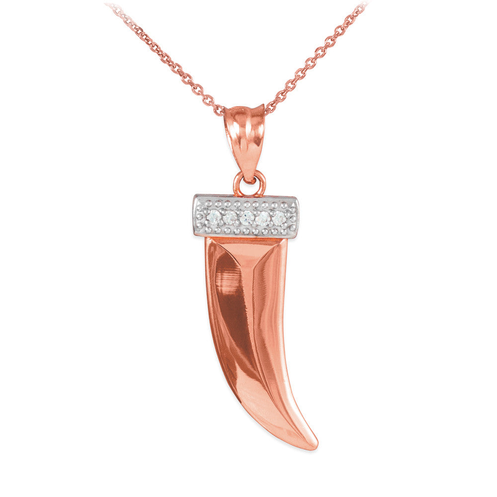 Solid Gold Tiger Tooth Pendant Necklace with Diamonds, view 2