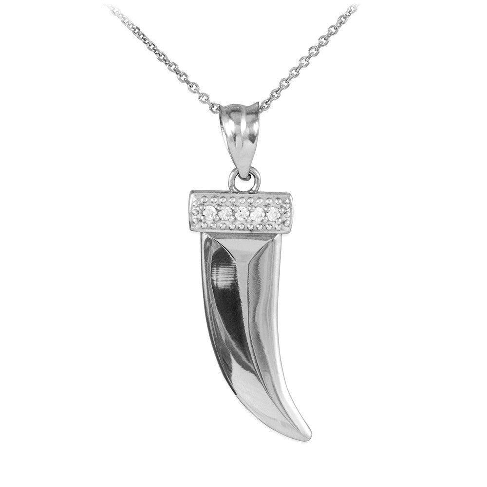 Solid Gold Tiger Tooth Pendant Necklace with Diamonds, view 3
