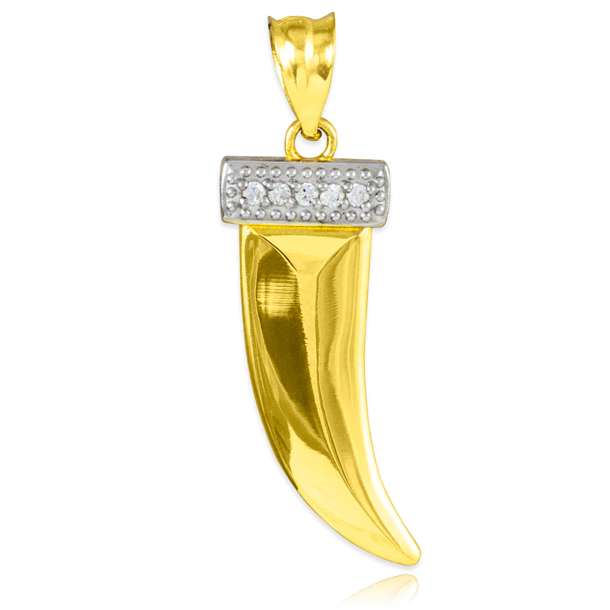 Solid Gold Tiger Tooth Pendant Necklace with Diamonds, view 4