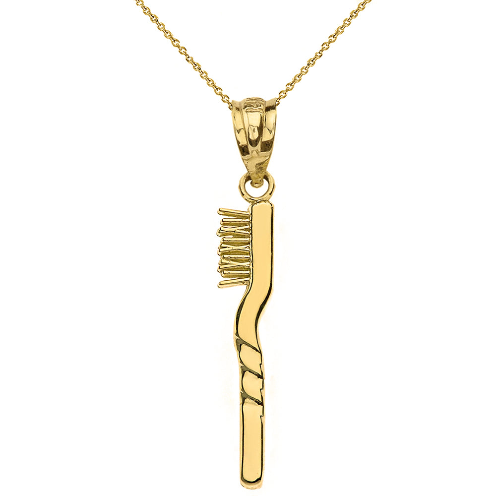 Solid Gold Toothbrush Pendant Necklace