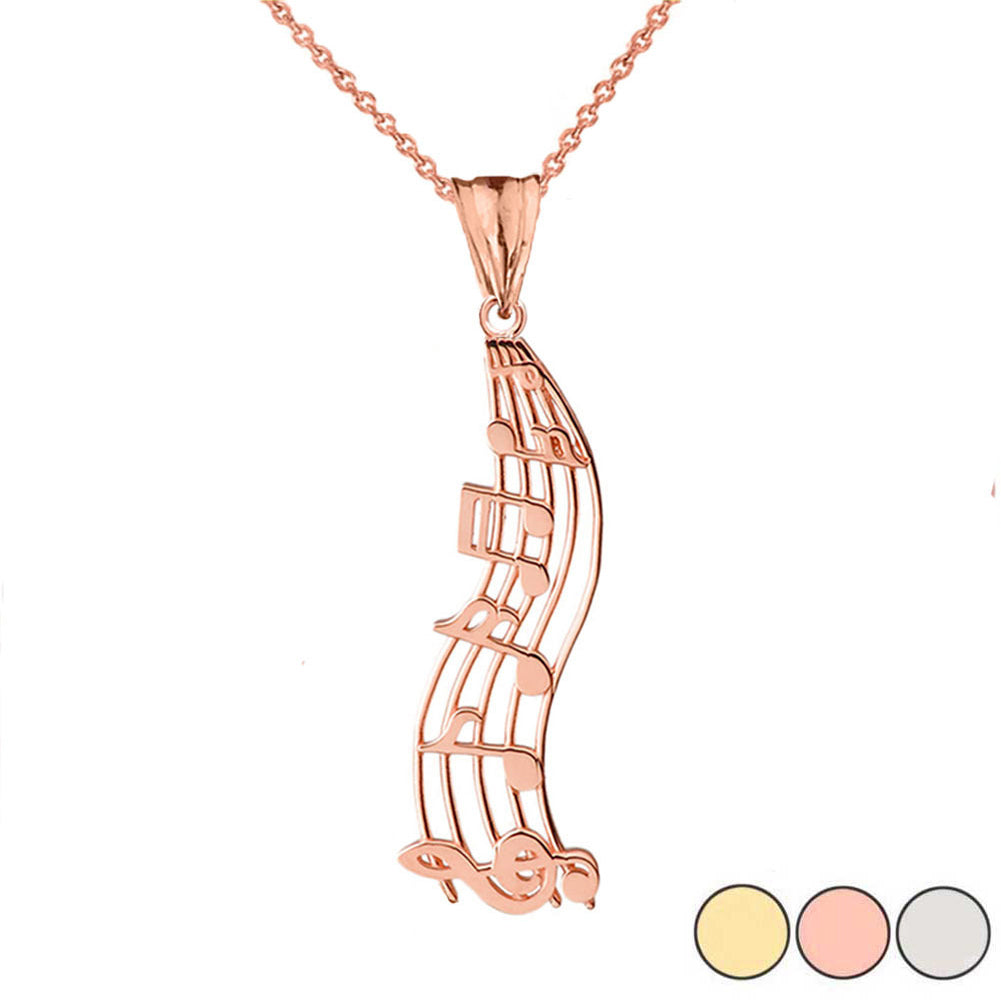 Solid Gold Treble Clef Music Notes Pendant Necklace, view 3