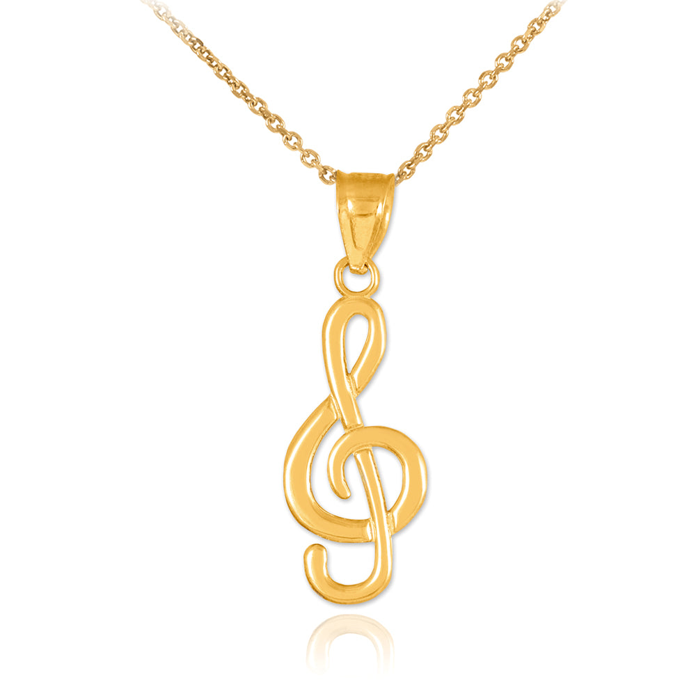 Solid Gold Treble Clef Pendant Necklace