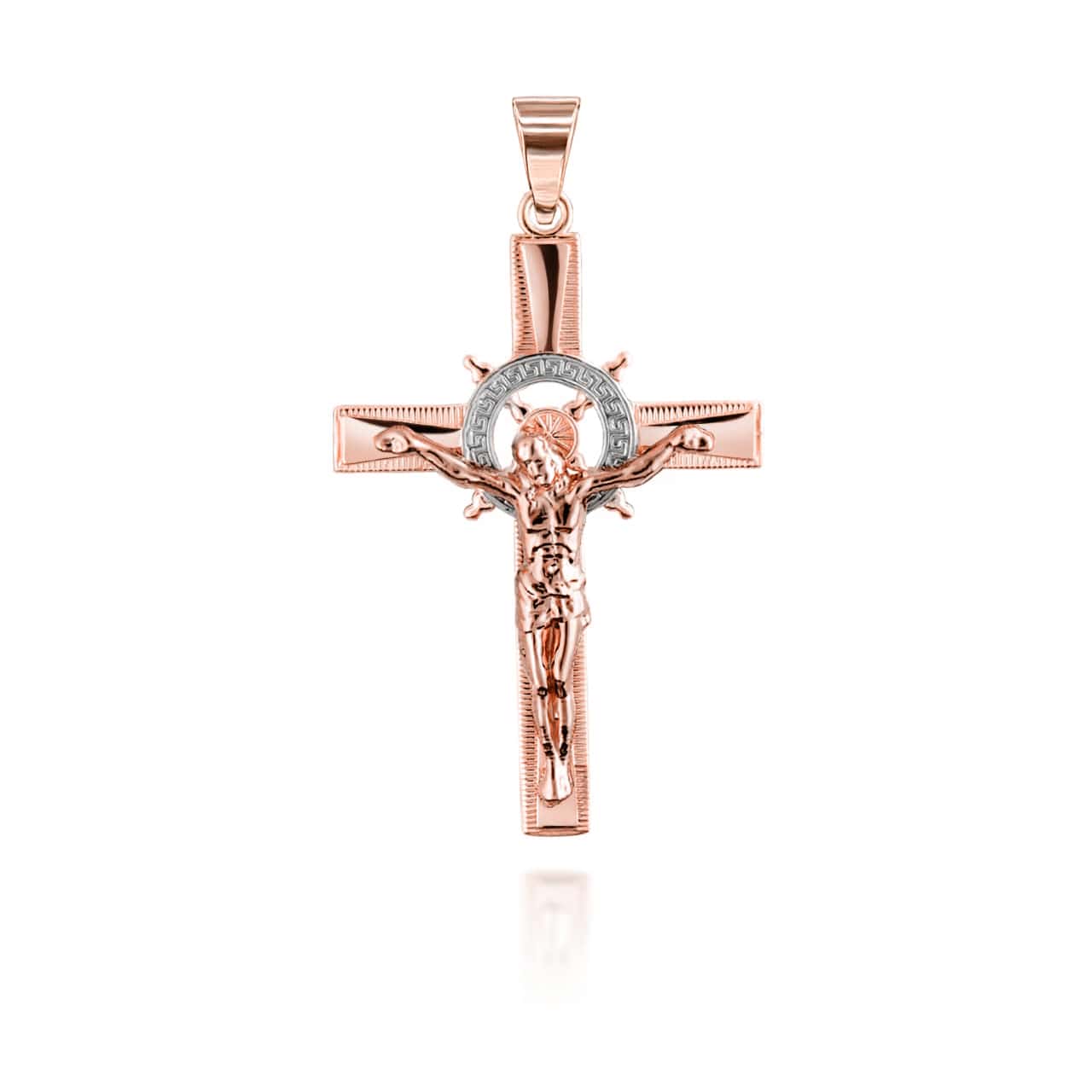 Solid Gold Tri Tone Crucifix Pendant Necklace, view 6