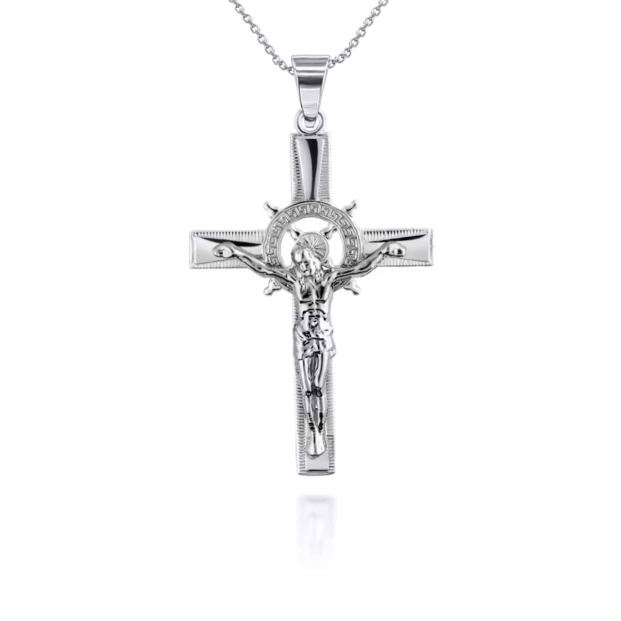 Solid Gold Tri Tone Crucifix Pendant Necklace, view 7