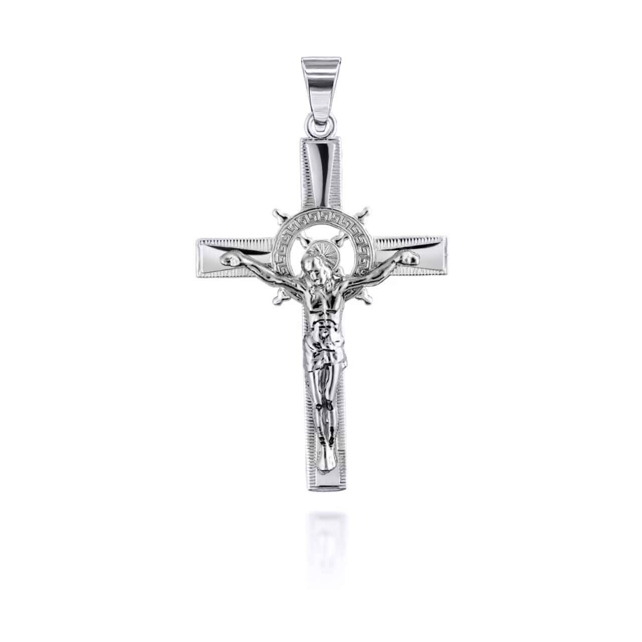 Solid Gold Tri Tone Crucifix Pendant Necklace, view 8