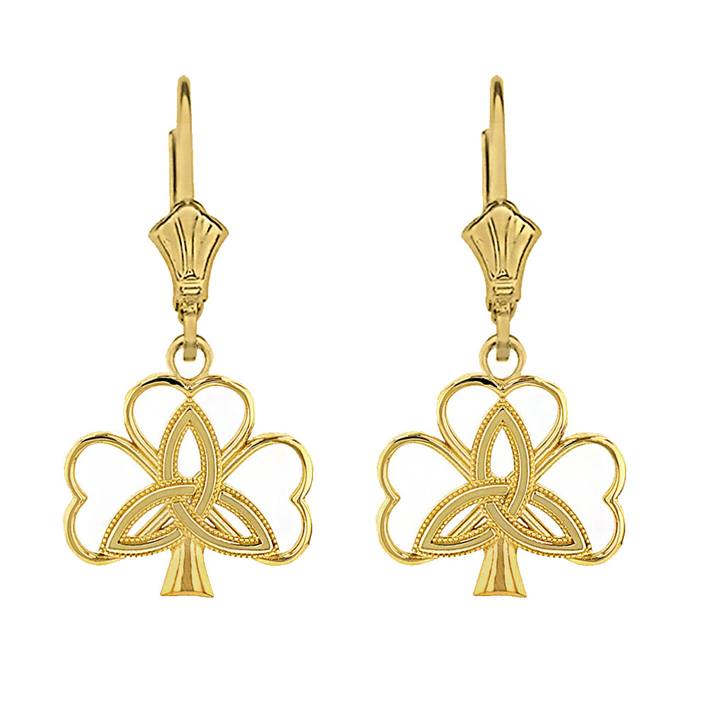 Solid Gold Triquetra Irish Celtic Clover Earring Set
