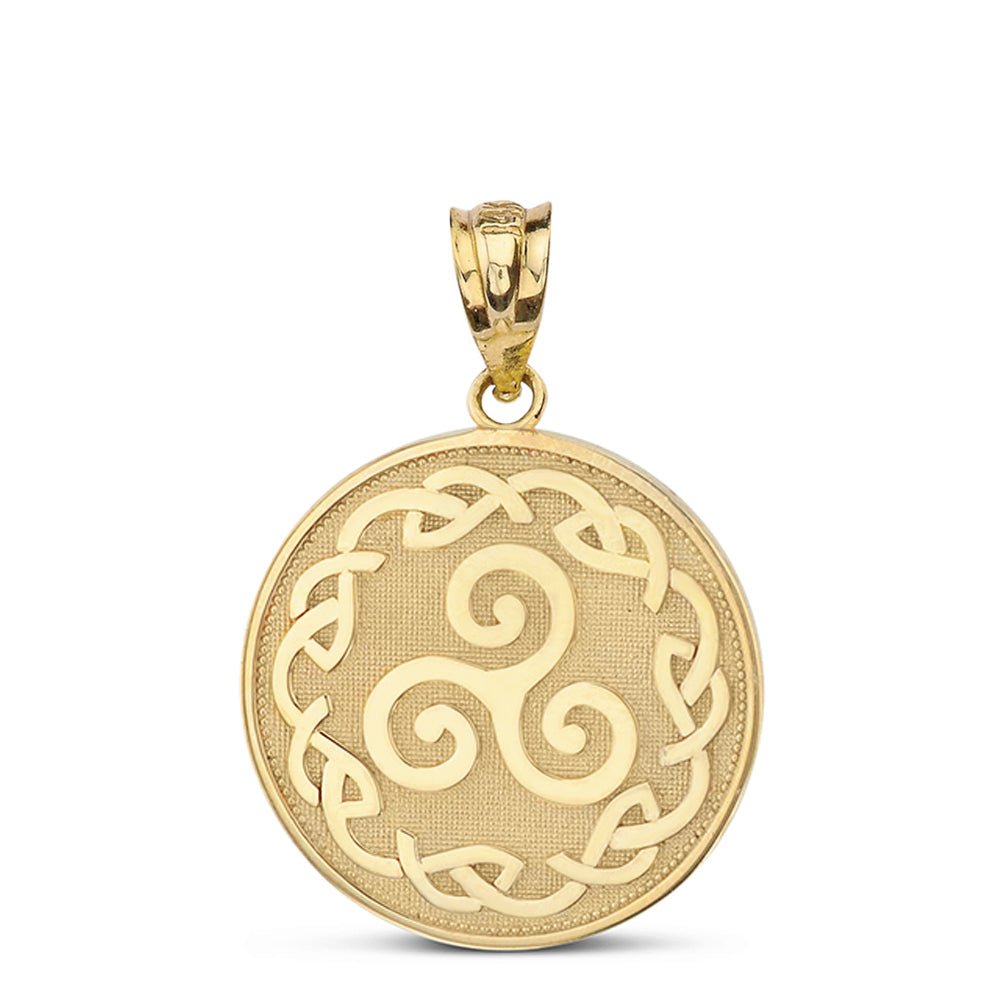 Solid Gold Triskele Triple Spiral Celtic Disc Pendant Necklace, view 2