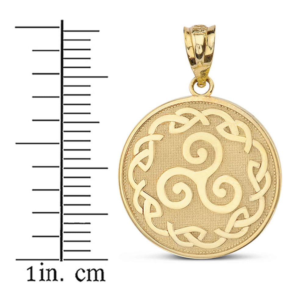 Solid Gold Triskele Triple Spiral Celtic Disc Pendant Necklace, view 3