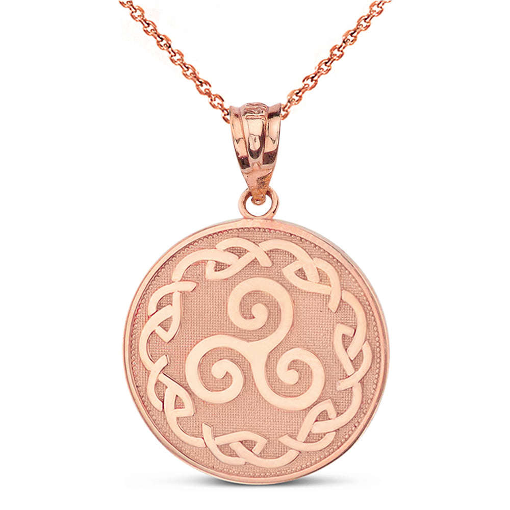 Solid Gold Triskele Triple Spiral Celtic Disc Pendant Necklace, view 4