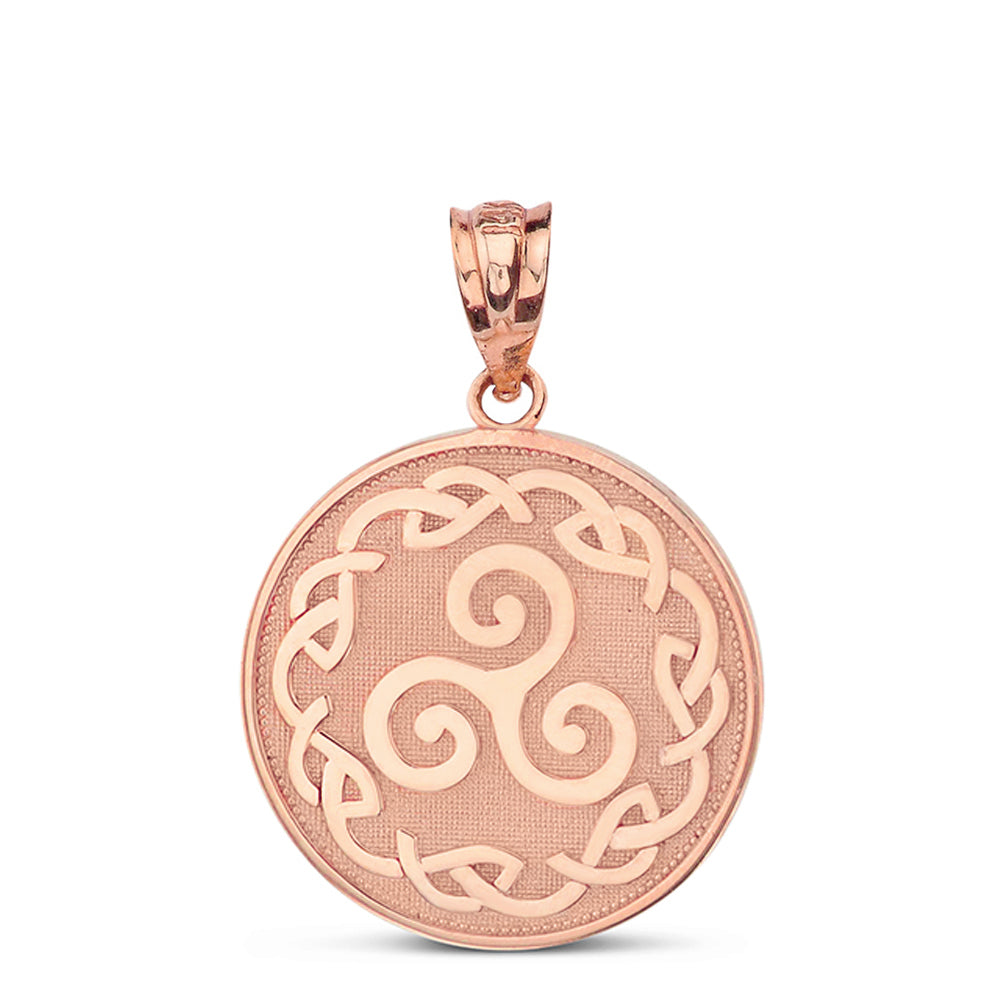 Solid Gold Triskele Triple Spiral Celtic Disc Pendant Necklace, view 5