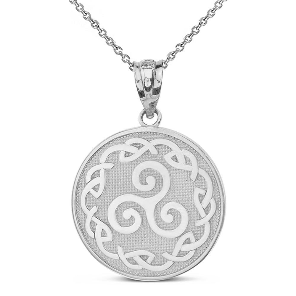 Solid Gold Triskele Triple Spiral Celtic Disc Pendant Necklace, view 7