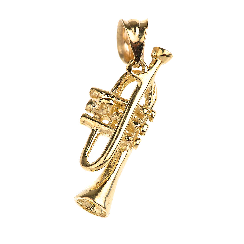 Solid Gold Trumpet Charm Pendant Necklace