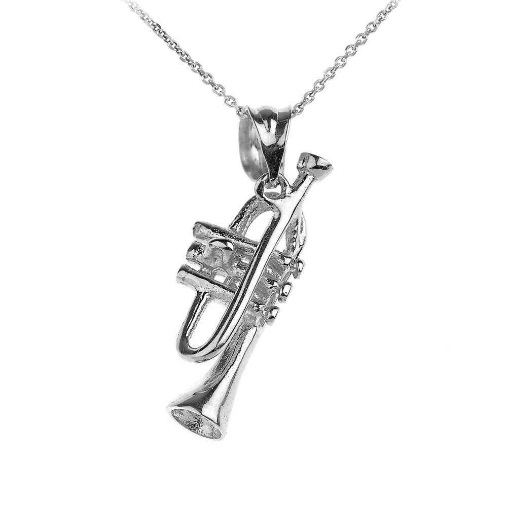 Solid Gold Trumpet Charm Pendant Necklace, view 3