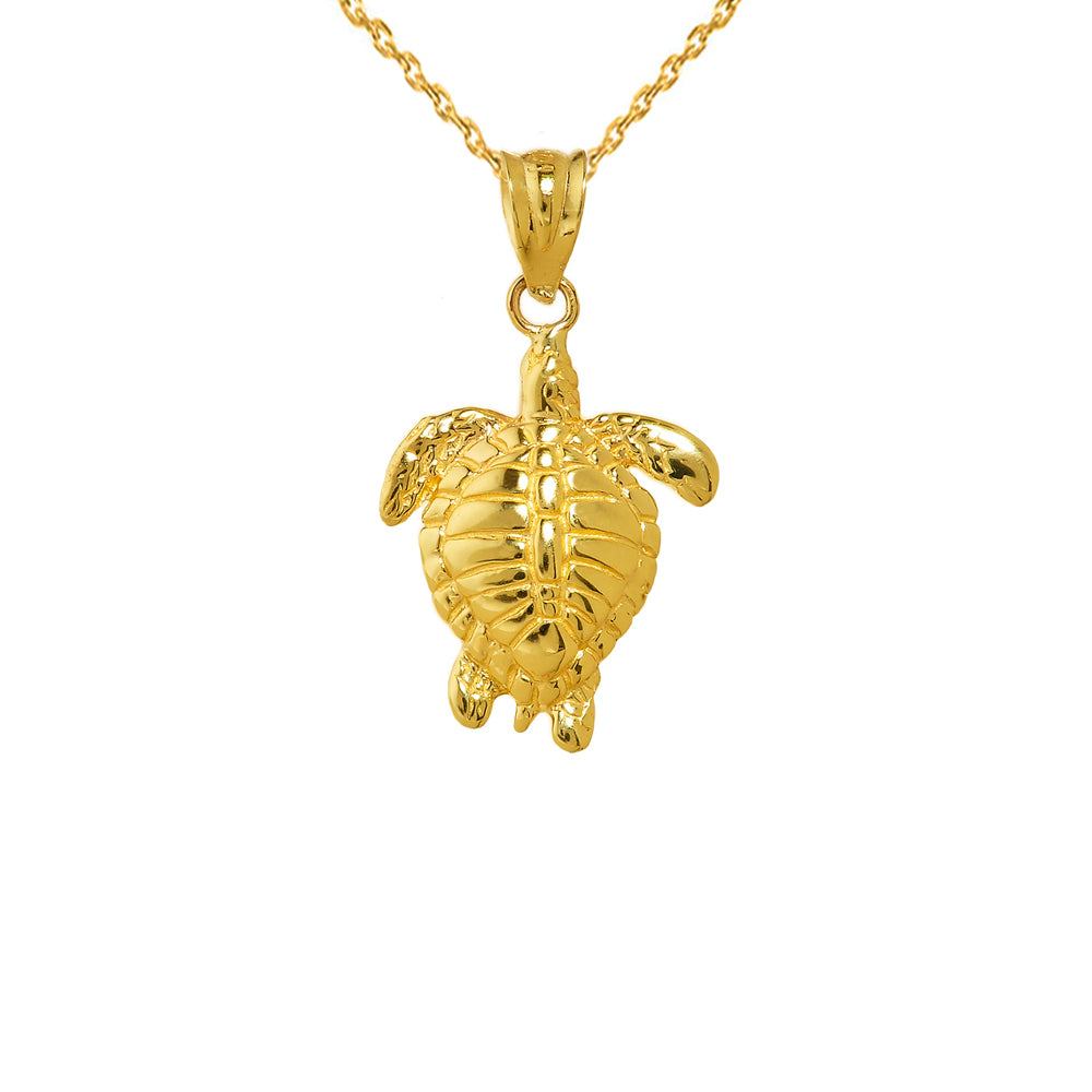 Solid Gold Turtle Charm Pendant Necklace