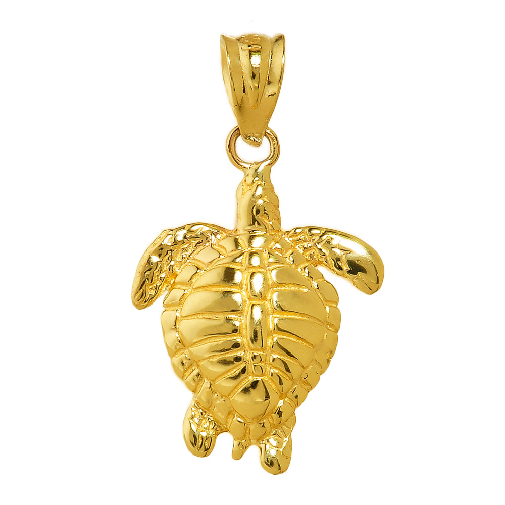 Solid Gold Turtle Charm Pendant Necklace, view 2