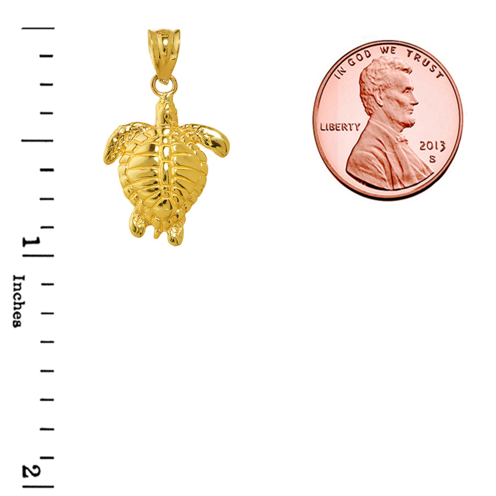 Solid Gold Turtle Charm Pendant Necklace, view 3