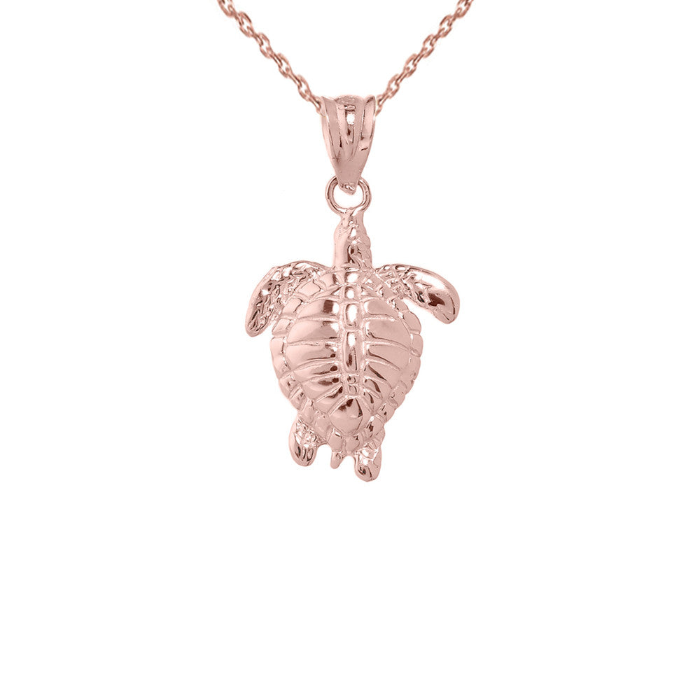 Solid Gold Turtle Charm Pendant Necklace, view 4