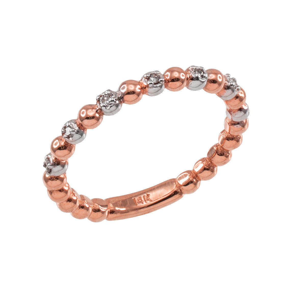 Solid Gold Two-Tone Ball Chain Stackable Ring with Diamonds, view 2