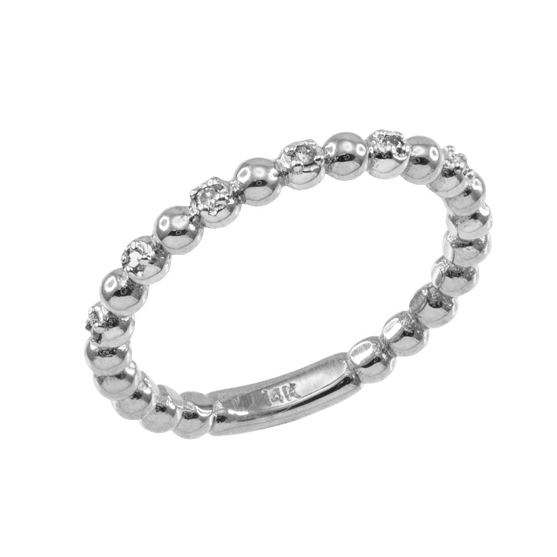 Solid Gold Two-Tone Ball Chain Stackable Ring with Diamonds, view 3