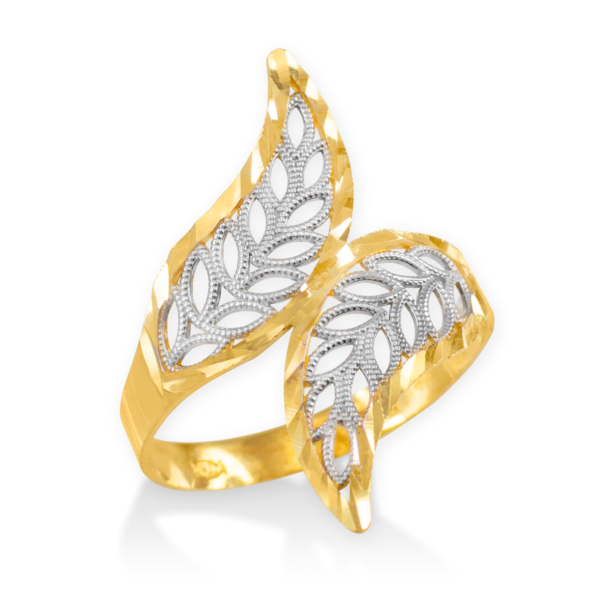 Solid Gold Two-Tone Diamond Cut Filigree Ring