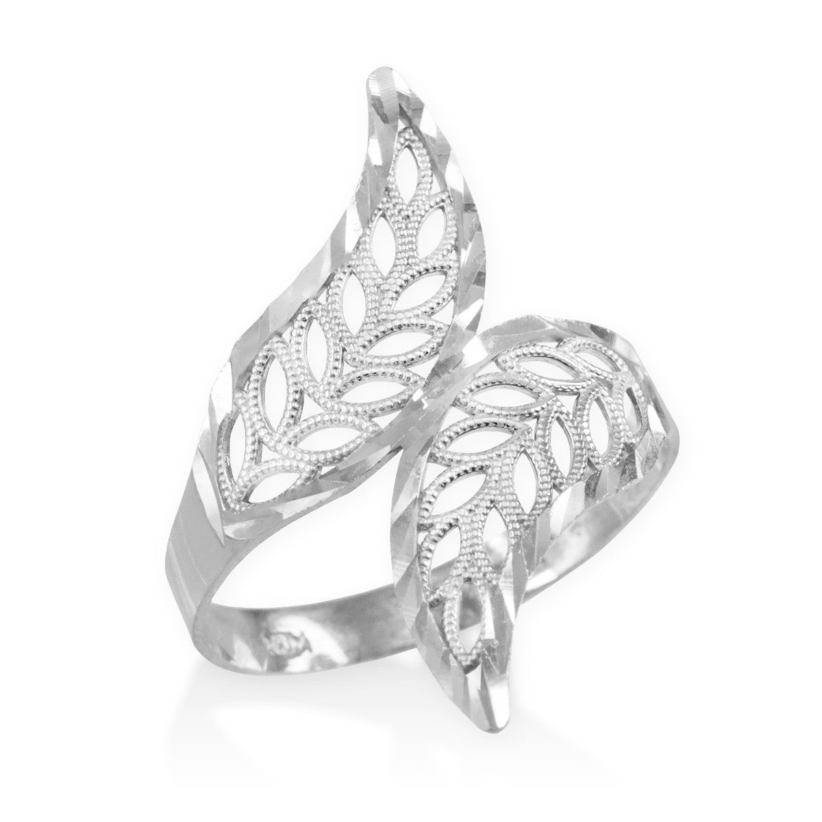 Solid Gold Two-Tone Diamond Cut Filigree Ring, view 2