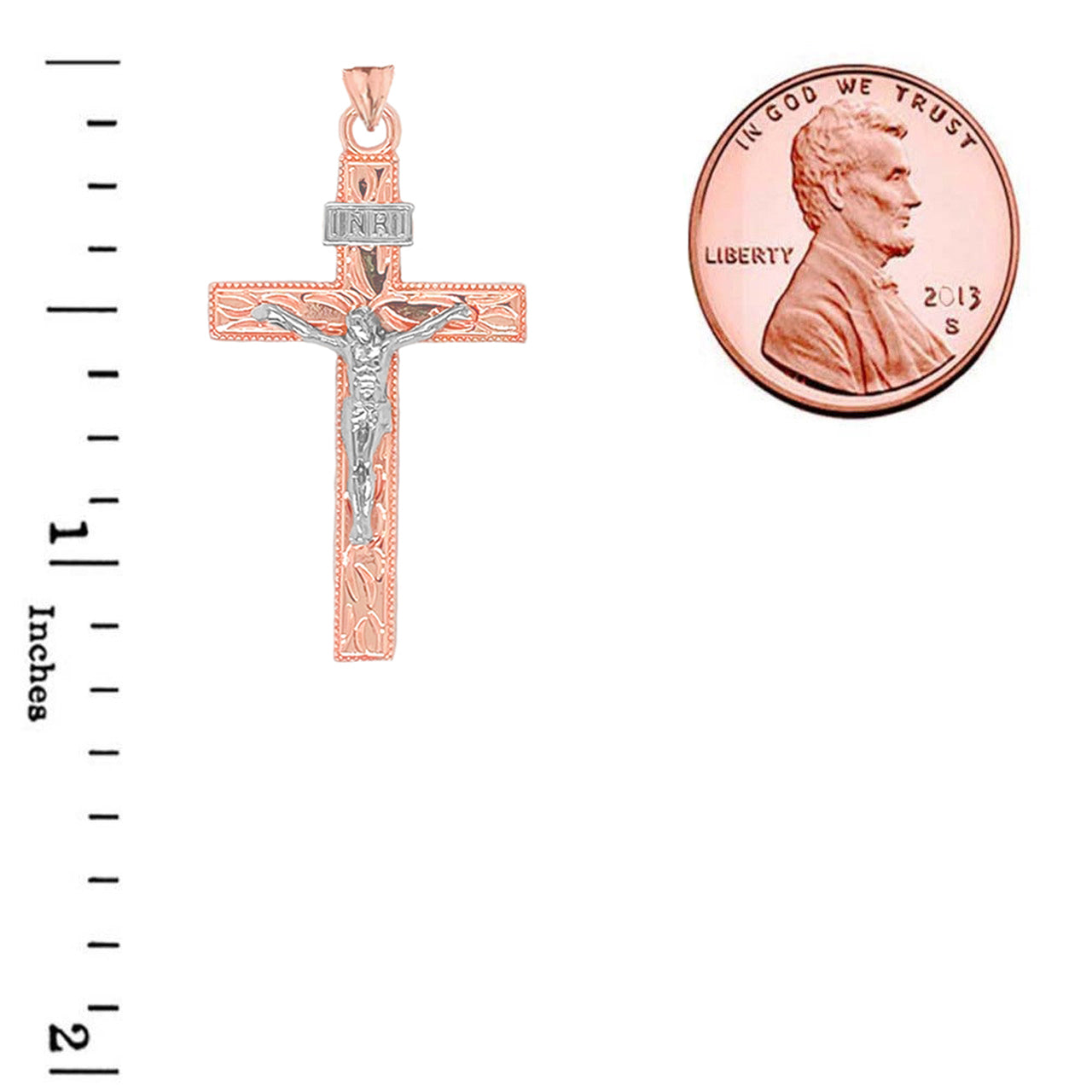 Solid Gold Two-Tone Jesus Christ INRI Crucifix Cross Pendant Necklace, view 8