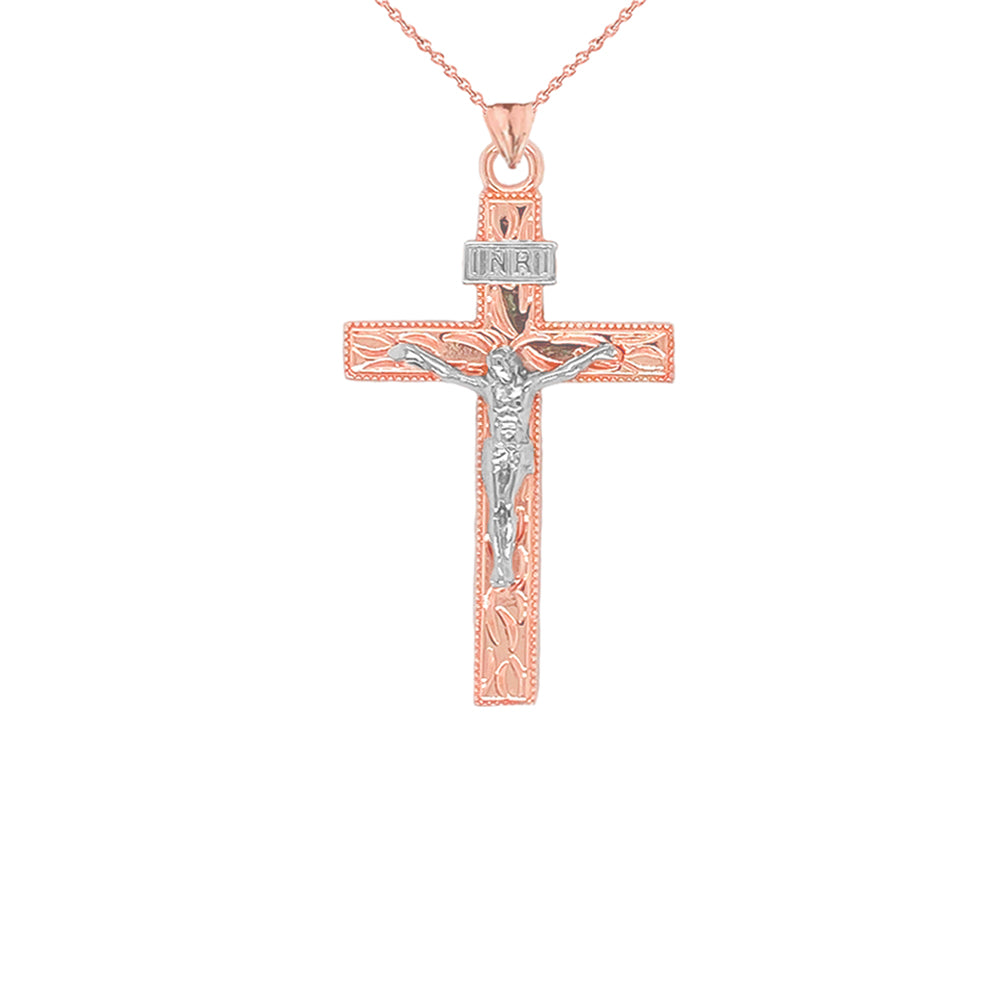 Solid Gold Two-Tone Jesus Christ INRI Crucifix Cross Pendant Necklace, view 9