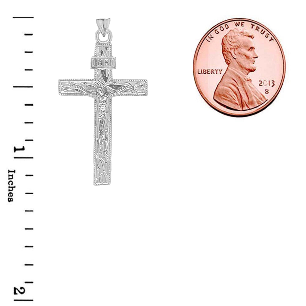 Solid Gold Two-Tone Jesus Christ INRI Crucifix Cross Pendant Necklace, view 10