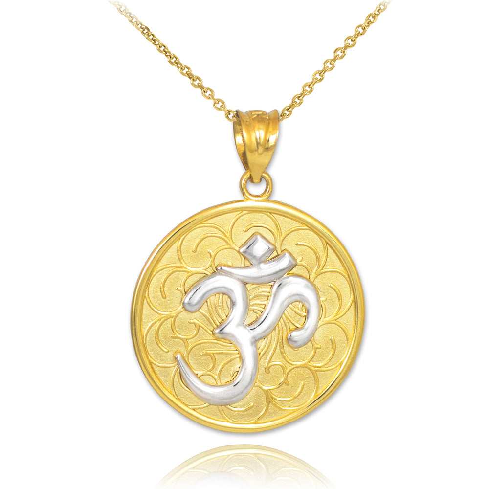 Solid Gold Two-Tone Om Medallion Pendant Necklace