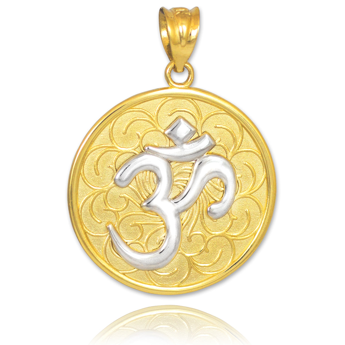 Solid Gold Two-Tone Om Medallion Pendant Necklace, view 2