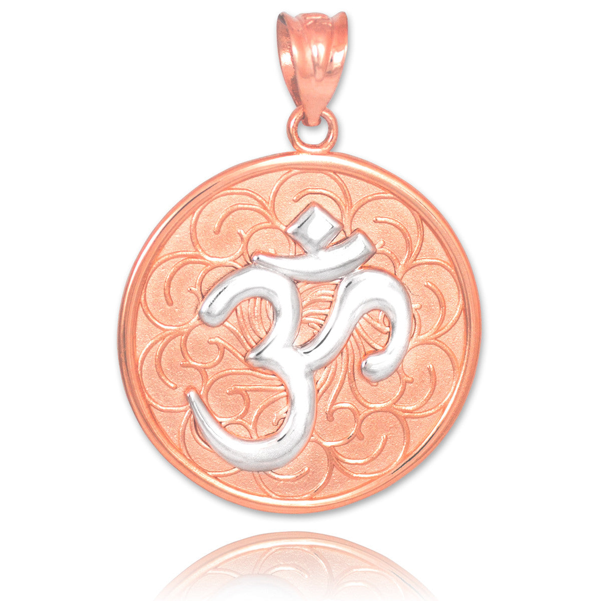 Solid Gold Two-Tone Om Medallion Pendant Necklace, view 3