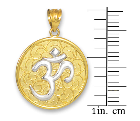 Solid Gold Two-Tone Om Medallion Pendant Necklace, view 5