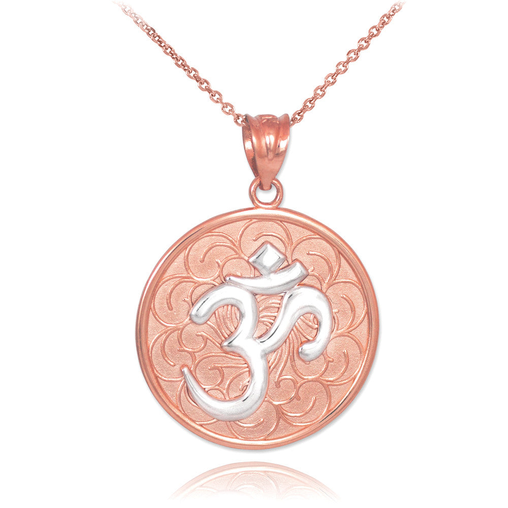 Solid Gold Two-Tone Om Medallion Pendant Necklace, view 6