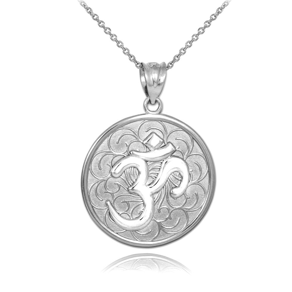 Solid Gold Two-Tone Om Medallion Pendant Necklace, view 8