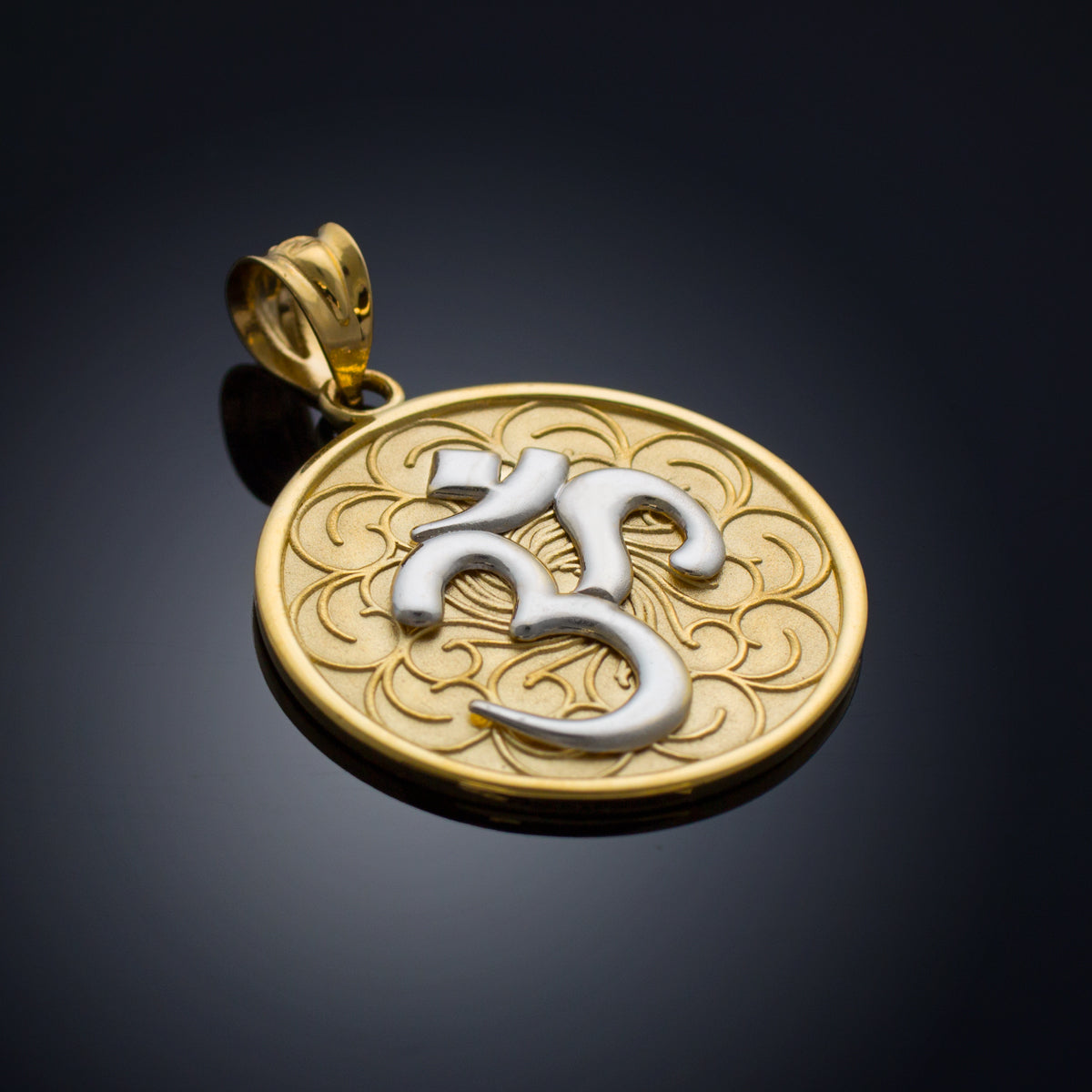 Solid Gold Two-Tone Om Medallion Pendant Necklace, view 10