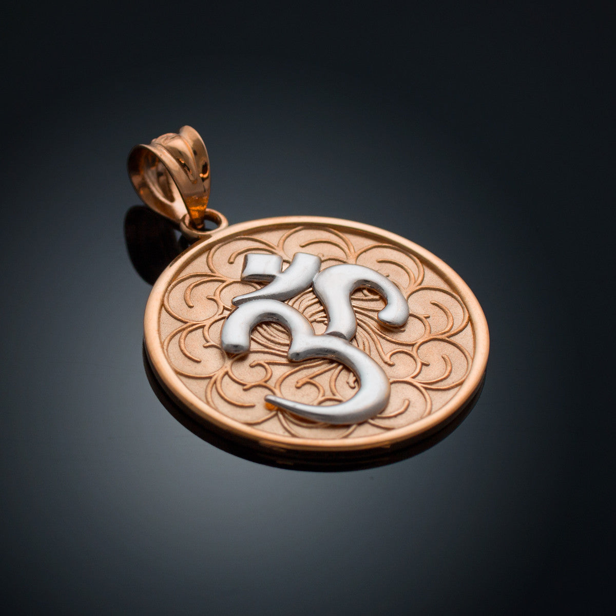 Solid Gold Two-Tone Om Medallion Pendant Necklace, view 11