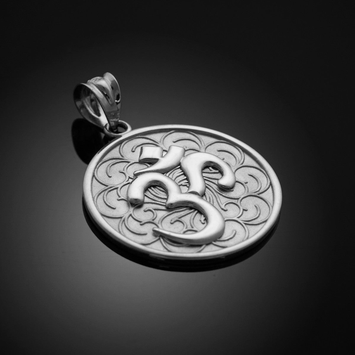 Solid Gold Two-Tone Om Medallion Pendant Necklace, view 12