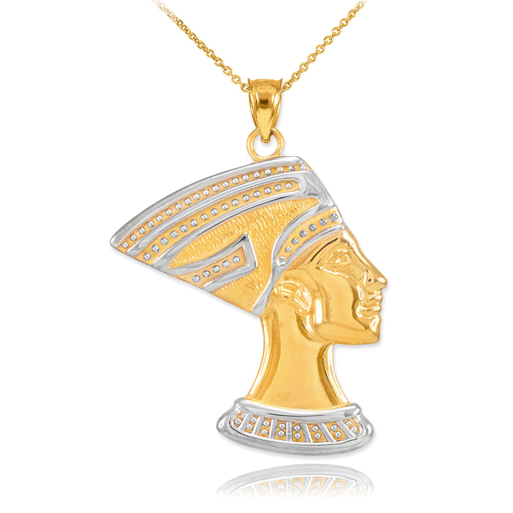 Solid Gold Two-Tone Queen Nefertiti Pendant Necklace