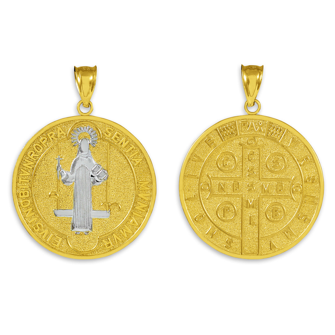 Solid Gold Two-Tone St. Benedict Coin Medallion Pendant (L)