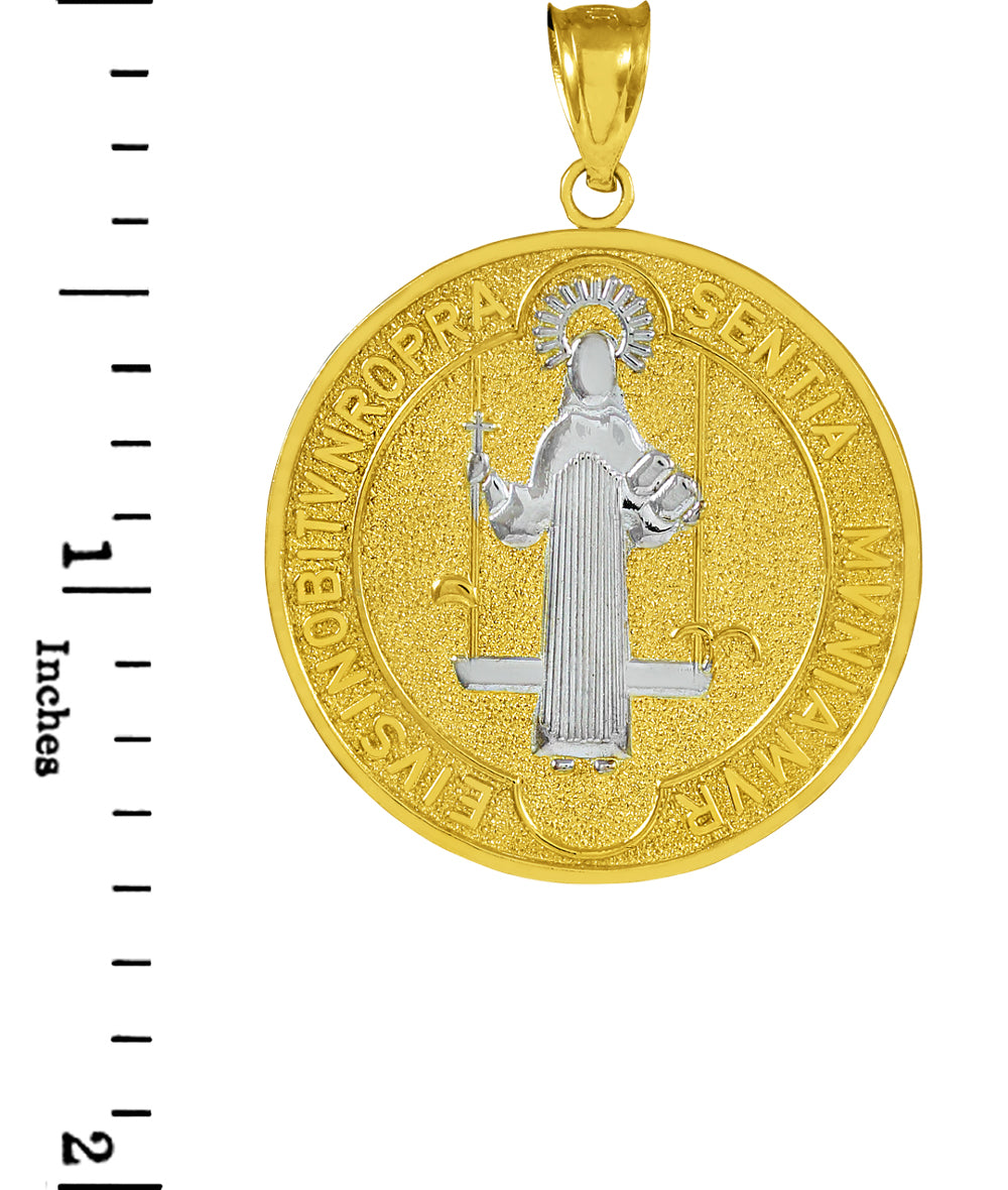 Solid Gold Two-Tone St. Benedict Coin Medallion Pendant (L), view 4
