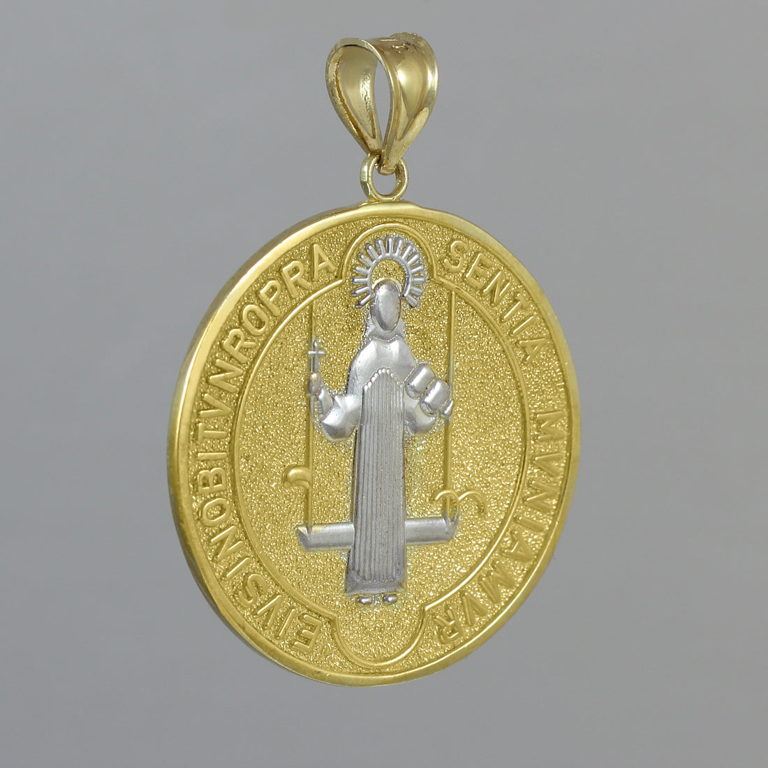 Solid Gold Two-Tone St. Benedict Coin Medallion Pendant (L), view 5
