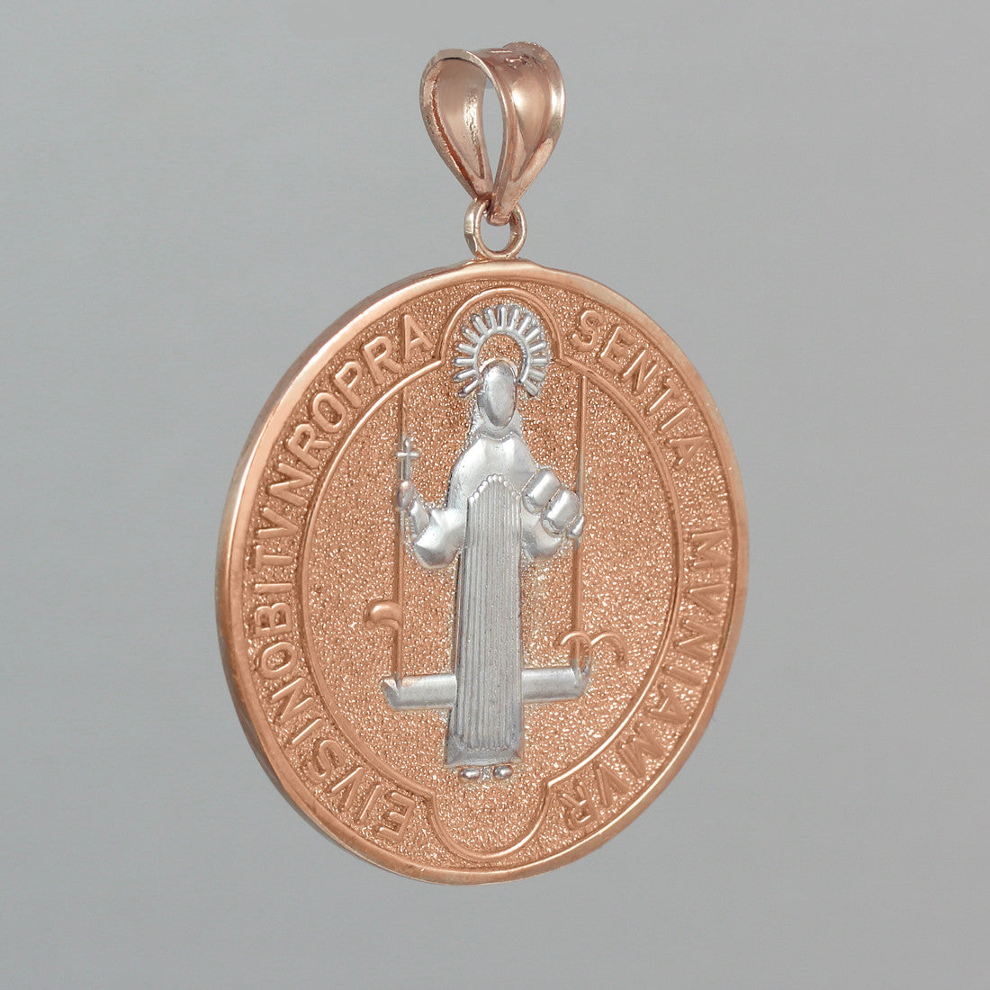 Solid Gold Two-Tone St. Benedict Coin Medallion Pendant (L), view 7